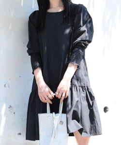 BeAMS DOT / ボリューム 膝丈 フレアワンピース