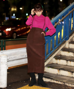 BeAMS DOT / サスペンダー付き コーデュロイ Iラインロングスカート