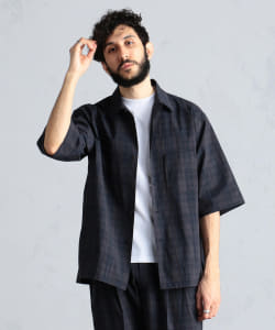 ▲BEAMS LIGHTS / COOLMAX(R) シアサッカー オープンカラー半袖シャツ