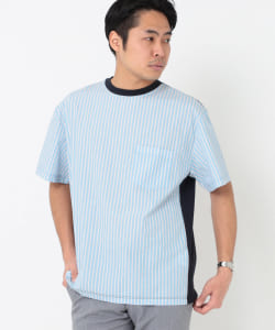 ▲BEAMS LIGHTS / パネル切替え ストライプ Tシャツ（日本製）