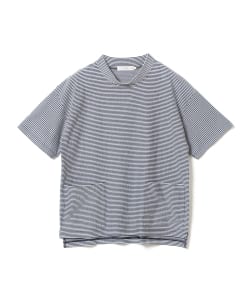 ▲BEAMS LIGHTS / COOLMAX(R) シアサッカー モックネック Tシャツ