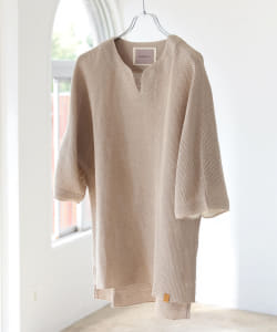 ▲BEAMS LIGHTS / コットンリネンメッシュ キーネック Tシャツ