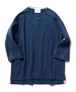 ▲BEAMS LIGHTS / ジャカードインディゴヘンリーネックカットソー