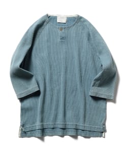 ▲BEAMS LIGHTS / ジャカードインディゴヘンリーネックカットソー