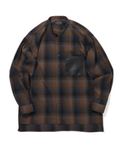 PENDLETON × BEAMS LIGHTS / 別注 チェック レザーポケット バンドカラー ロングシャツ