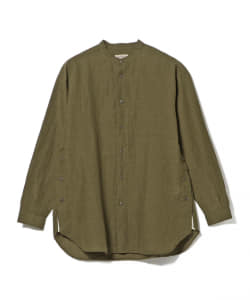 ▲BEAMS LIGHTS / シャドーストライプ リネン バンドカラーシャツ