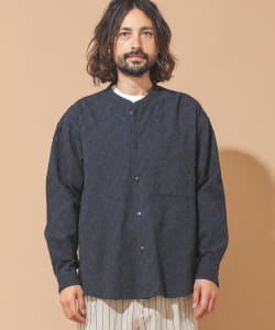 ▲BEAMS LIGHTS / フラワーエンブロイド バンドカラー シャツ
