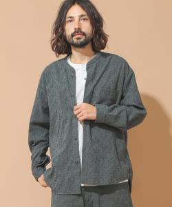 ▲BEAMS LIGHTS / フラワーエンブロイド バンドカラー シャツ