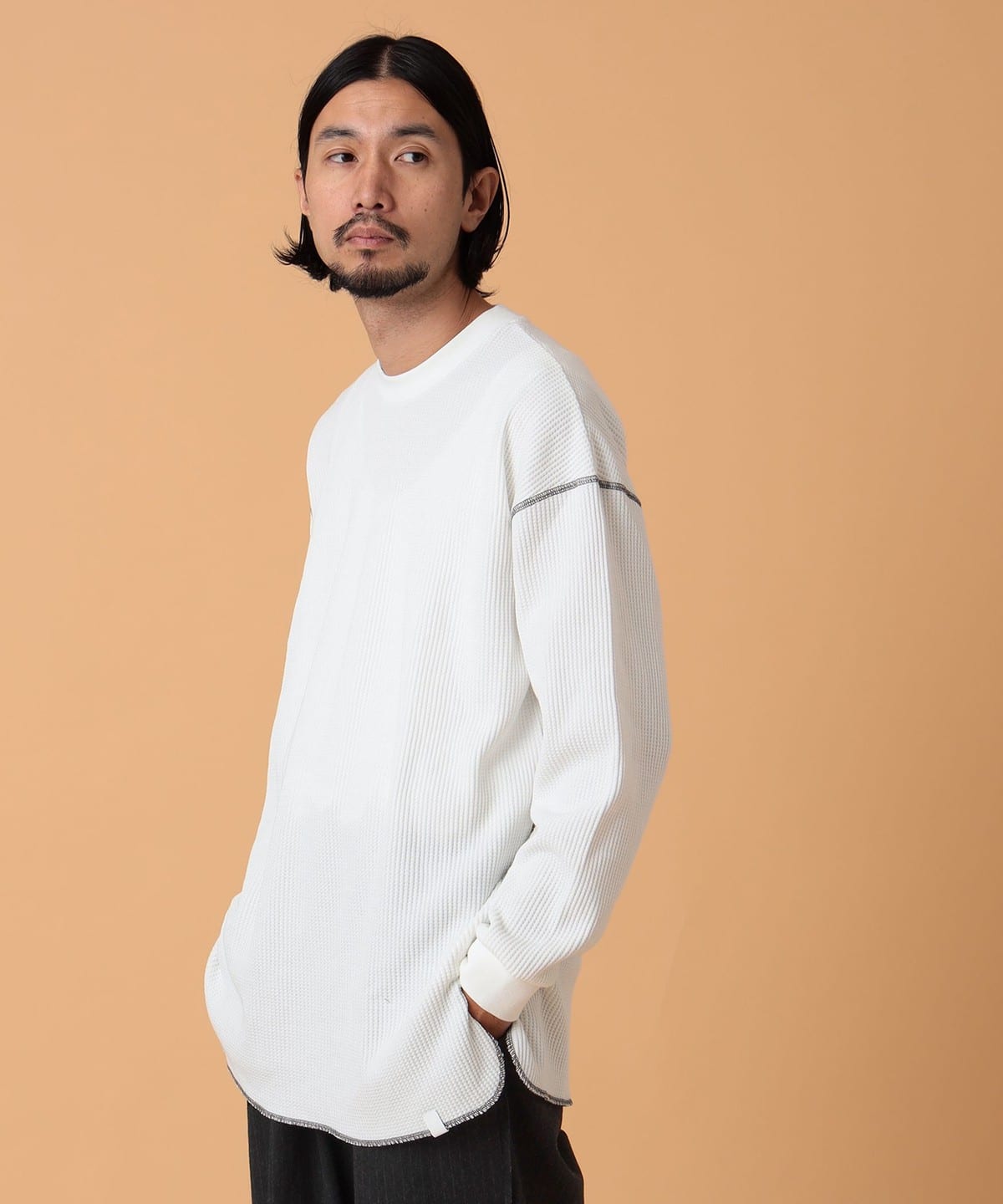 BEAMS LIGHTS / TC waffle long sleeve cut and sew