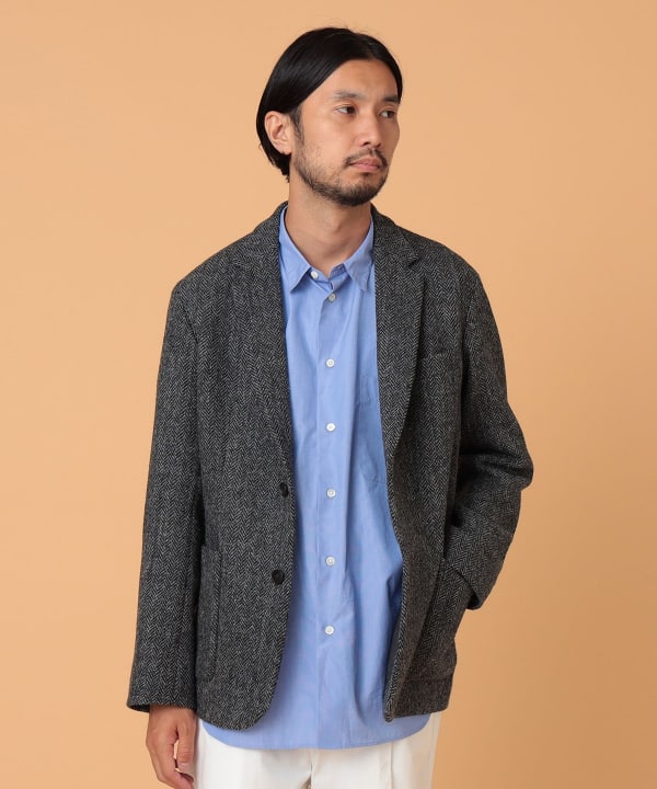 【美品】BEAMS ビームス　ハリスツイード　チェック柄　ロング丈　ウールBEAMSHa