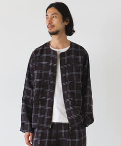 【アウトレット】BEAMS LIGHTS / ノビリアリネン レザーパイピング ノーカラーブルゾン