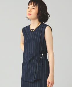 BEAMS LIGHTS / Dカンベルト付き ストライプ ノースリーブ トップス