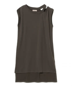 ▲BEAMS LIGHTS / 強撚 ネックスリット ノースリーブ カットソー