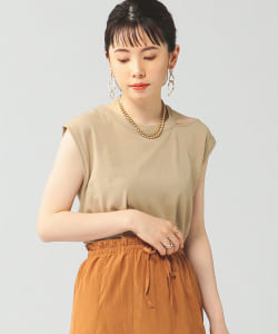 ▲BEAMS LIGHTS / 強撚 ネックスリット ノースリーブ カットソー