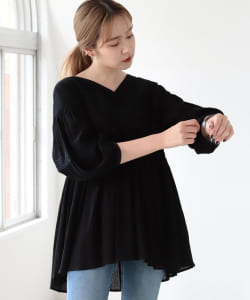 BEAMS LIGHTS / 刺繍 Vネック バルーンスリーブ ブラウス