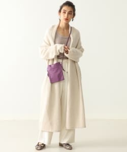 BEAMS LIGHTS /手洗い可能 ヘリンボーン フォックス ショールカーディガン