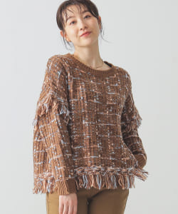 BEAMS LIGHTS / 5ゲージ ミックスツイード フリンジ ニット プルオーバー