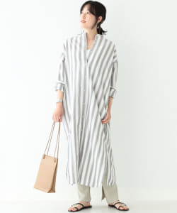 BEAMS LIGHTS / リネン混 ストライプ シャツ ワンピース