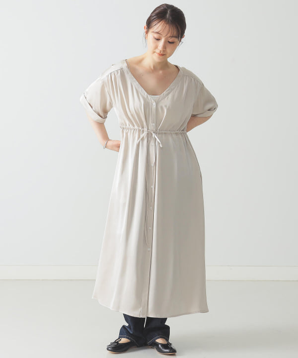 Beams Lights ビームス ライツ アウトレット Beams Lights サテン 釦ドロスト Vネック ワンピース ワンピース ワンピース 通販 Beams