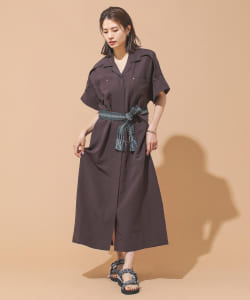 BEAMS LIGHTS / カシメ ポケット 開襟 ワンピース