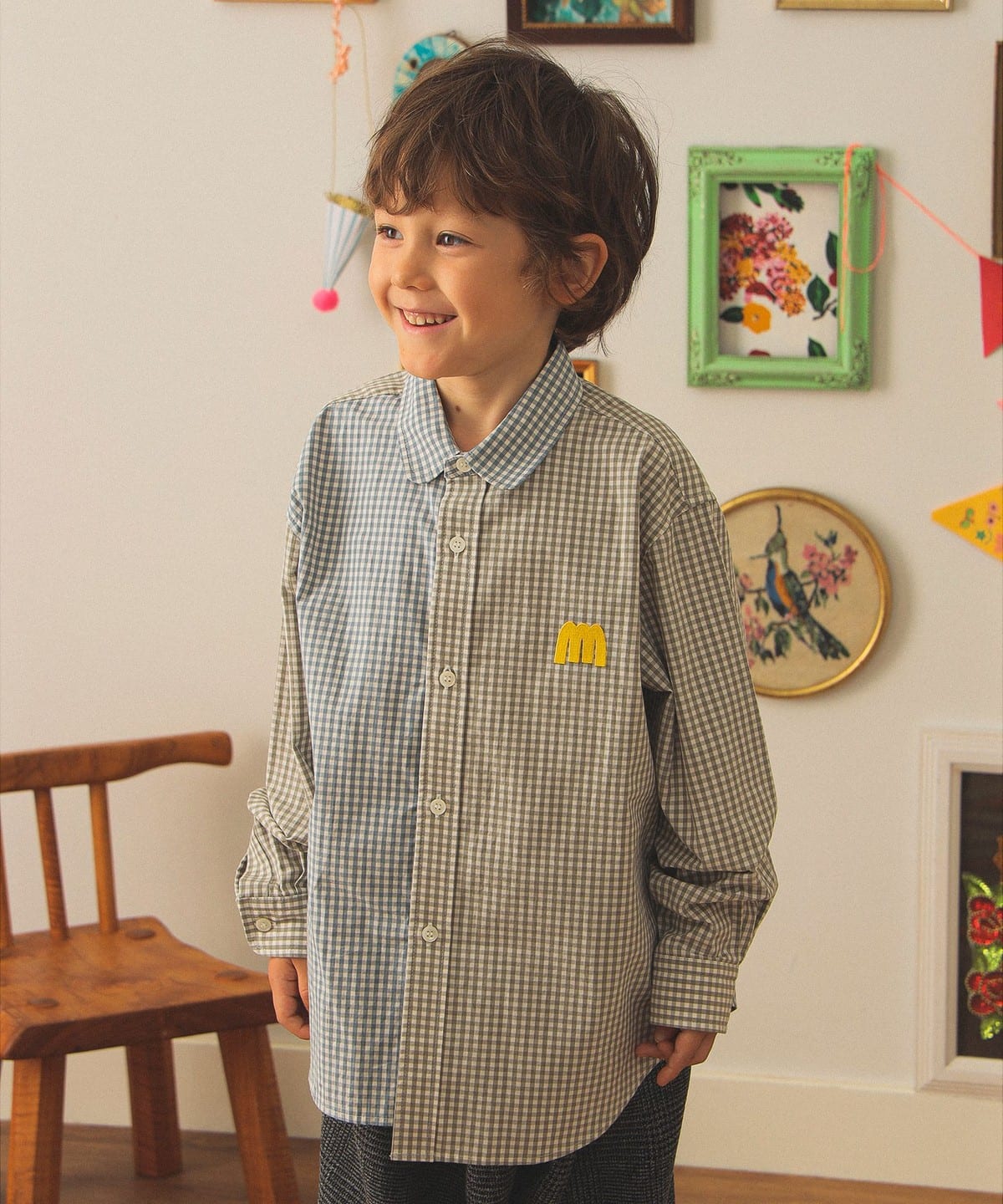 minnano × frankygrow / アシンメトリー シャツ 2025FW（130cm） シャツ・ブラウス GINGHAM CHECK 1(130)