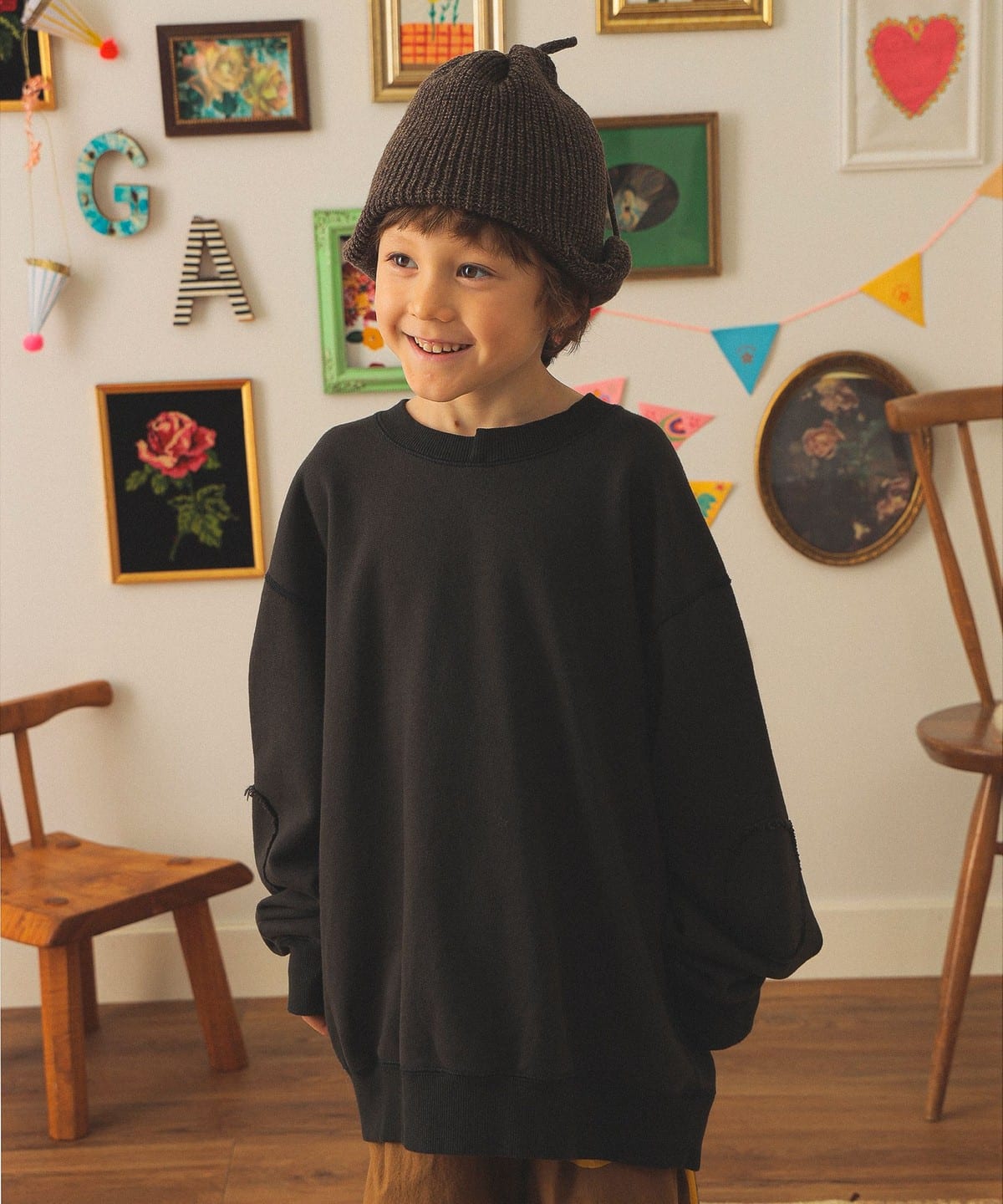 minnano × frankygrow / エルボー パッチ スウェット 2025FW（130cm） トップス BLACK 1(130)