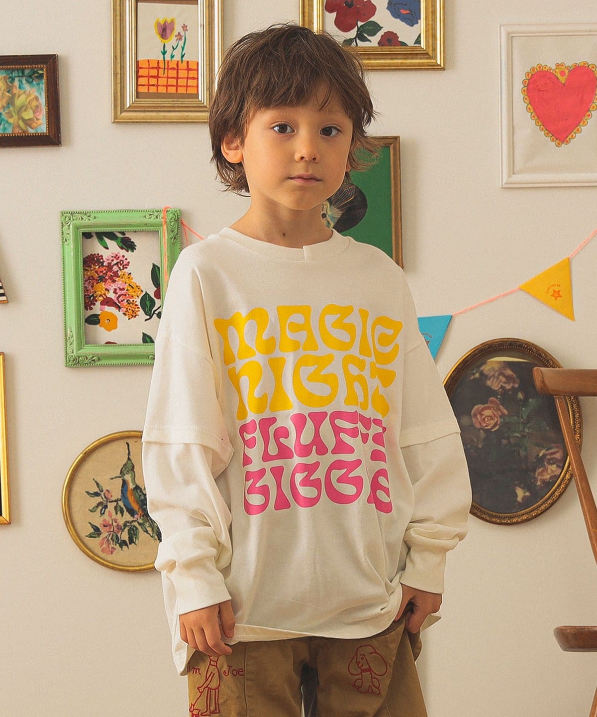 minnano × frankygrow / グラフィック ロングスリーブ Tシャツ 2025FW（130cm） Tシャツ・カットソー WHITE 1(130)