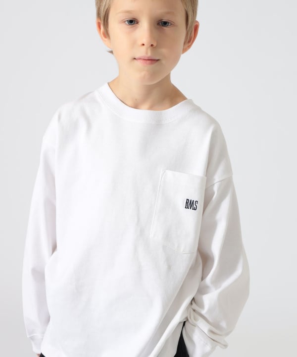 BEAMS meets こども ビームス / BMSロゴ ロングスリーブ Tシャツ 2026（110～160cm） Model：H135（cm）Size：M
