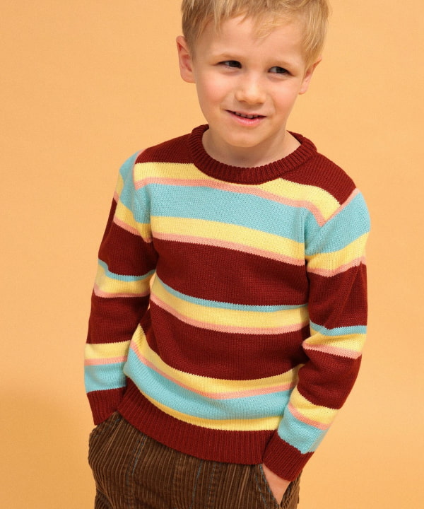 【+10%ポイントUP】【別注】LOGAN Knitting Mills / マルチカラー ニット 2026FW（100～150cm） Model：H118（cm）Size：S(100-110cm)