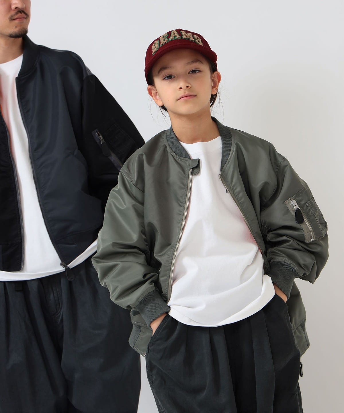 BEAMS × ���ǂ� �r�[���X �R�h�� �r�[���X / �N���C�W�[ MA-1 �W���P�b�g 2026�i110 160cm�j �u���]�� OLIVE L(150-160)