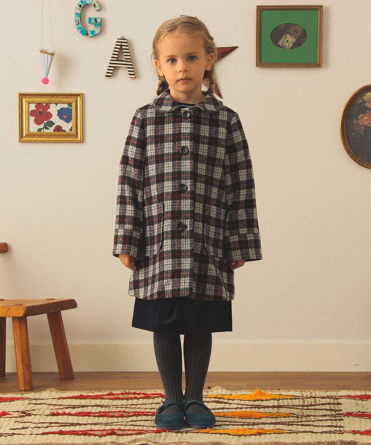 チェック ステンカラー コート 2025FW(110 140cm) コート BROWN CHECK 110 チェック ステンカラー コート 2025FW(110 140cm) コート BROWN CHECK 110