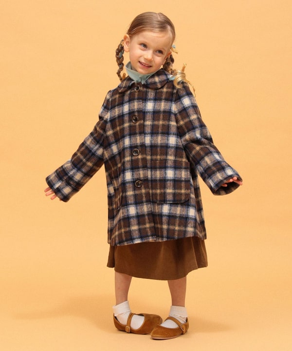 【+10%ポイントUP】チェック ステンカラー コート 2026FW（110～140cm） Model：H104（cm）Size：110