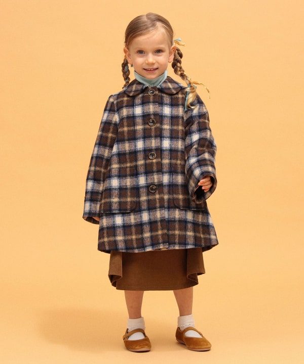 【+10%ポイントUP】チェック ステンカラー コート 2026FW（110～140cm） Model：H104（cm）Size：110