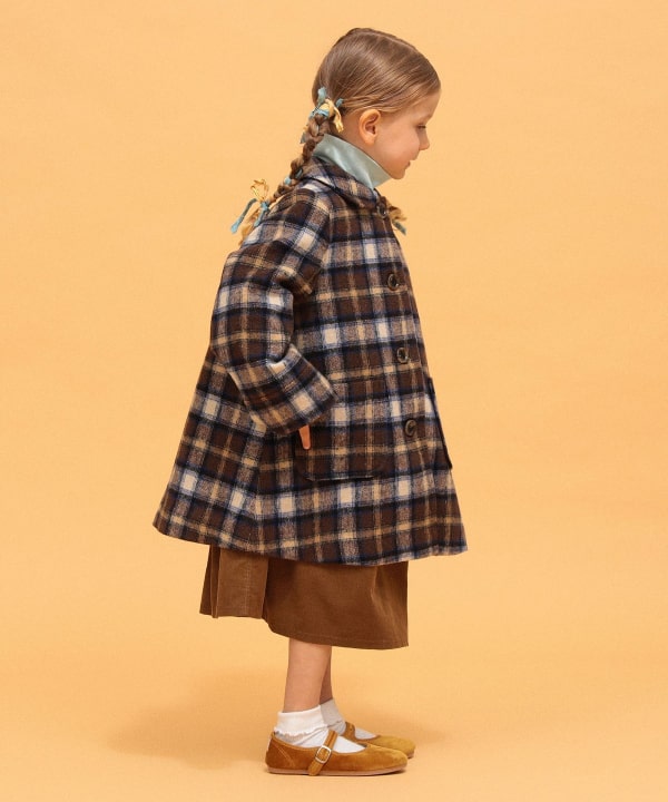【+10%ポイントUP】チェック ステンカラー コート 2026FW（110～140cm） Model：H104（cm）Size：110