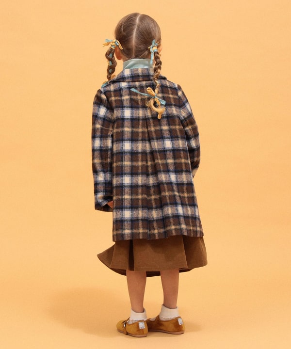 【+10%ポイントUP】チェック ステンカラー コート 2026FW（110～140cm） Model：H104（cm）Size：110