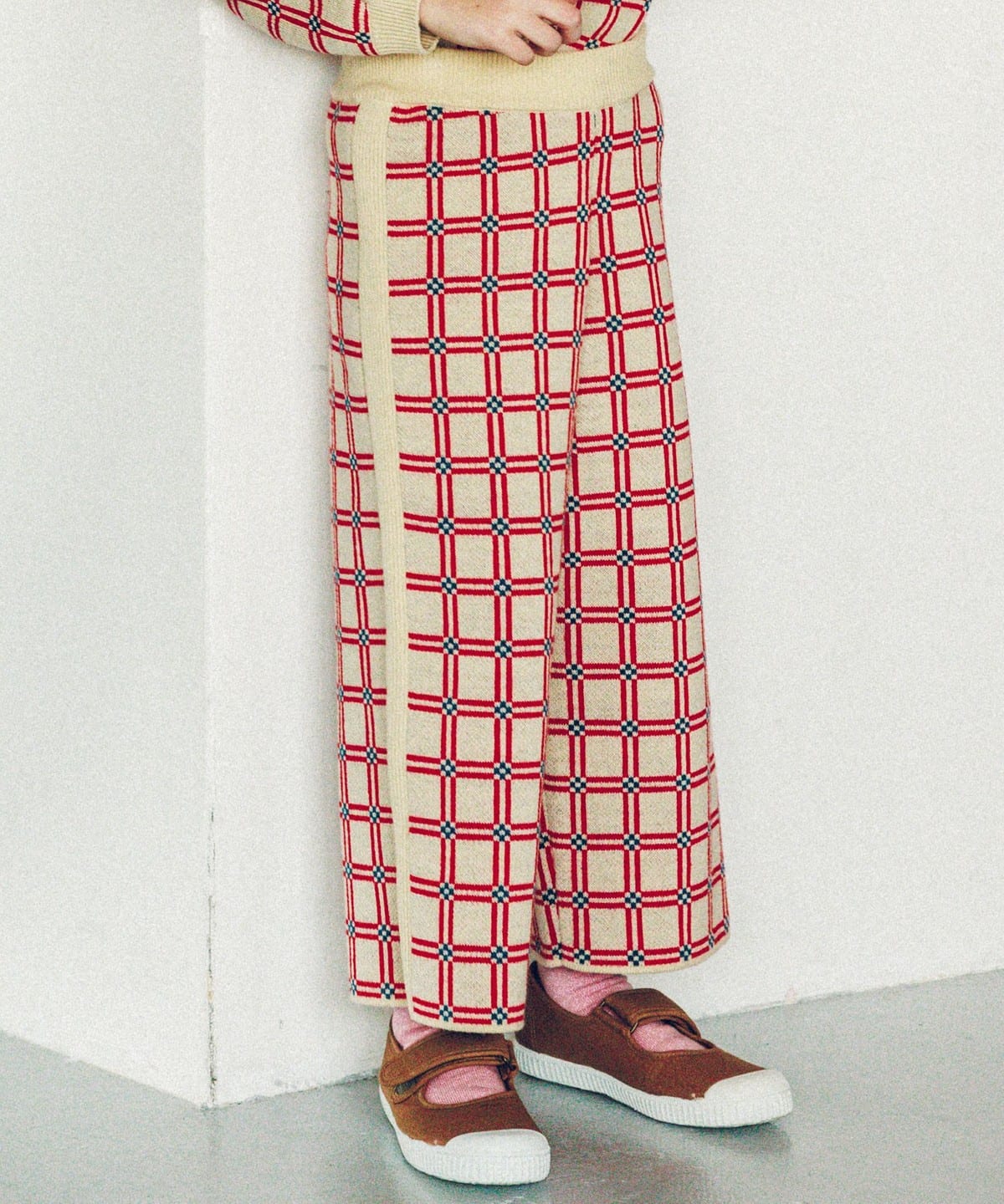 チェック ジャカード ニット パンツ(100 150cm) パンツ IVORY M(120-130) チェック ジャカード ニット パンツ(100 150cm) パンツ IVORY M(120-130)