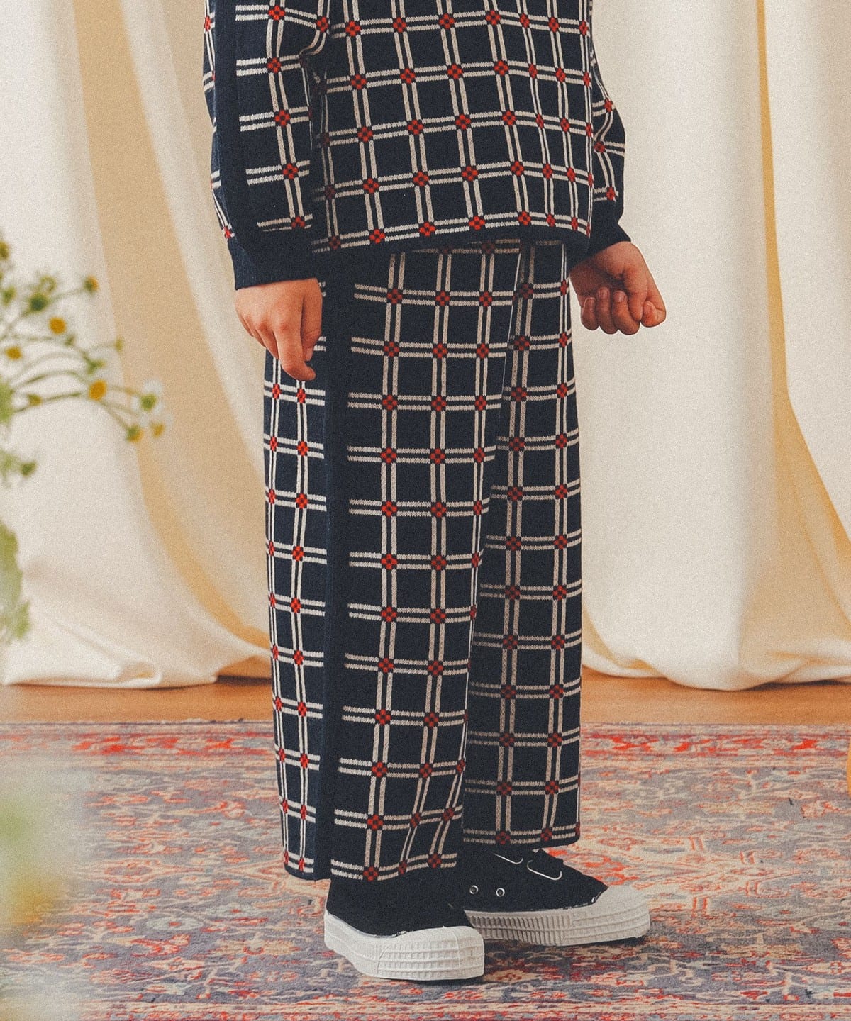 チェック ジャカード ニット パンツ(100 150cm) パンツ NAVY M(120-130) チェック ジャカード ニット パンツ(100 150cm) パンツ NAVY M(120-130)