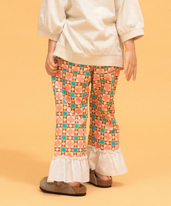 【+10%ポイントUP】タイル柄 裾 フリル パンツ 2026FW（90～140cm）