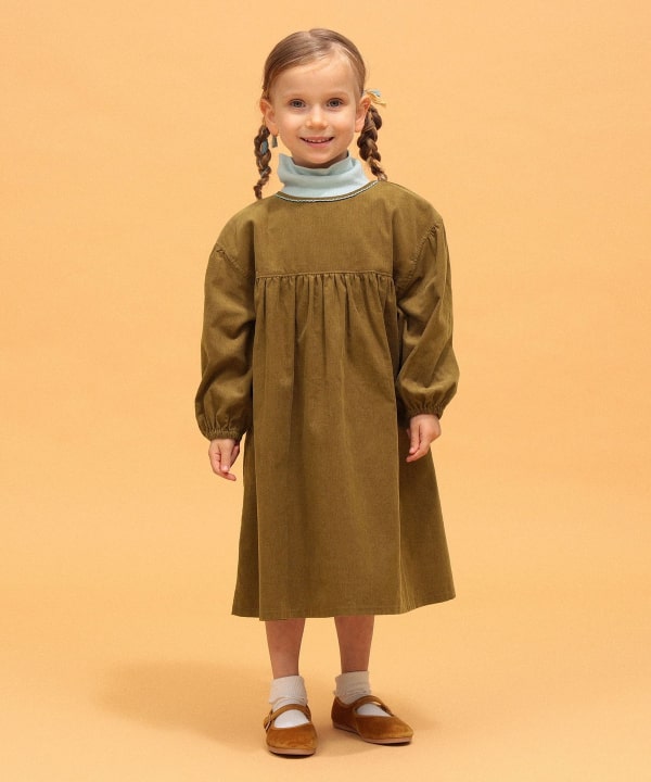 【+10%ポイントUP】コーデュロイ ワンピース 2026FW（90～140cm） Model：H104（cm）Size：110