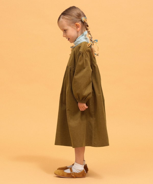 【+10%ポイントUP】コーデュロイ ワンピース 2026FW（90～140cm） Model：H104（cm）Size：110