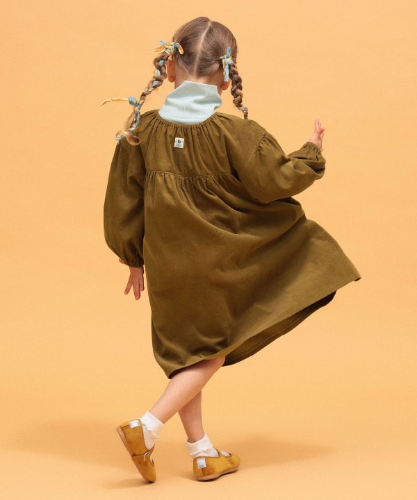 【+10%ポイントUP】コーデュロイ ワンピース 2026FW（90～140cm） Model：H104（cm）Size：110