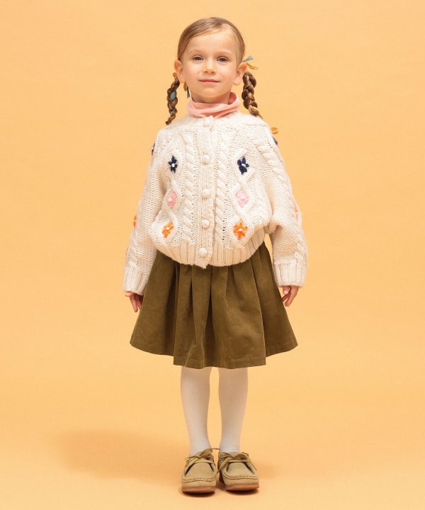 Corduroy In-Shorts Skirt 2026FW (90-140cm) Cozy outfit with knit cardigan