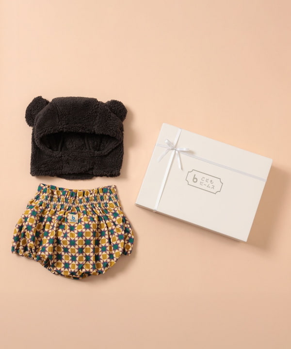【あかちゃんフェア対象品】【オンラインショップ限定】ギフトセット（ボア耳付きキャップ ＆ タイル柄ブルマ・80cm～）