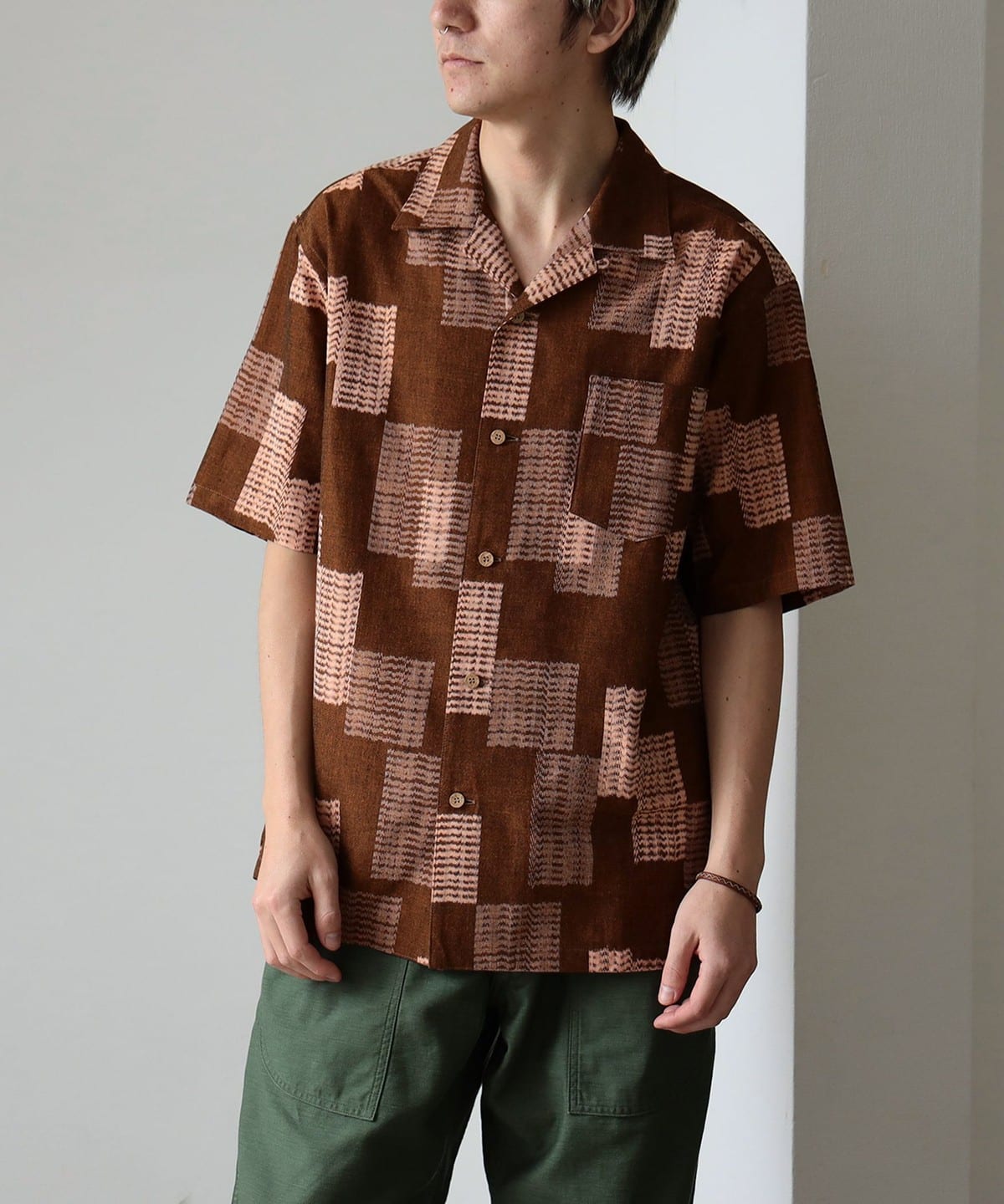 久留米絣 開襟シャツ シャツ・ブラウス MEN かるたオレンジ M 久留米絣 開襟シャツ シャツ・ブラウス MEN かるたオレンジ M