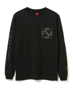 BEAMS JAPAN / 別注 交通安全 リフレクタープリント ロングスリーブ Tシャツ