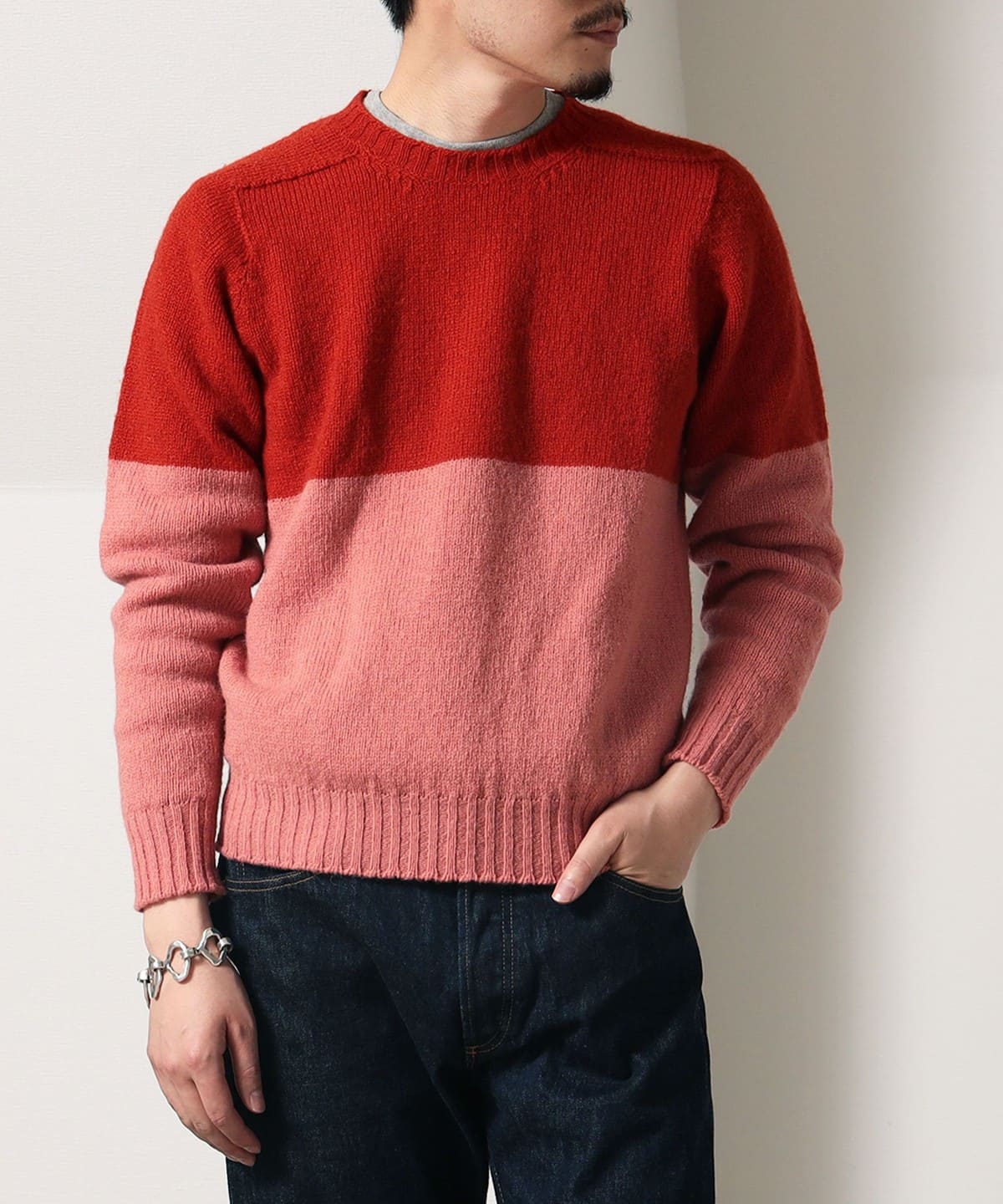 【別注】Jamieson's Knitwear ジャミーソンズニットウェア / 2カラーニット トップス MEN RED/PINK M(40) 【別注】Jamieson's Knitwear ジャミーソンズニットウェア / 2カラーニット トップス MEN RED/PINK M(40)