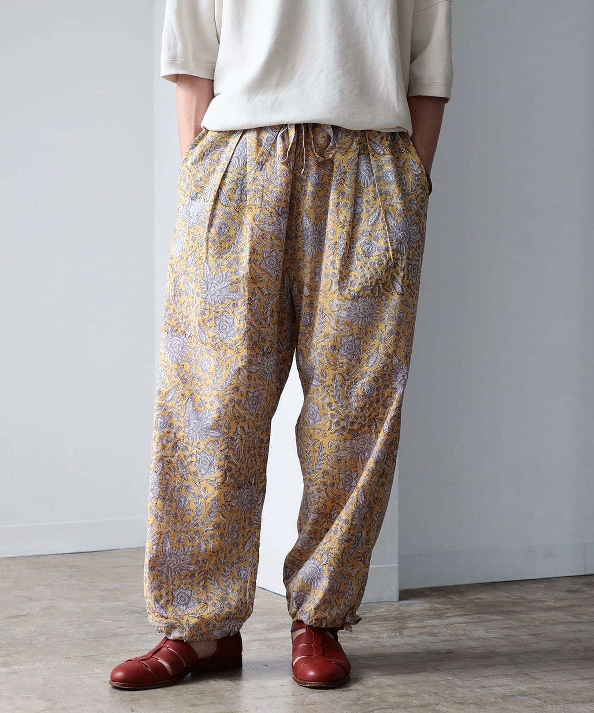 インド ブロックプリント イージーパンツ パンツ MEN YELLOW M インド ブロックプリント イージーパンツ パンツ MEN YELLOW M