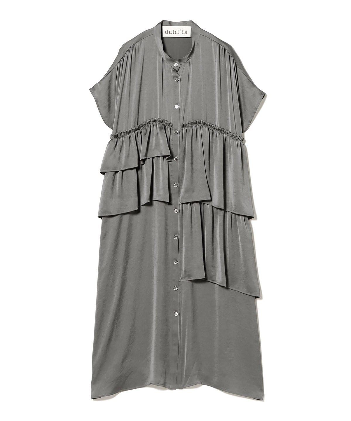 ダリア dahl'ia フリルネック コットンロングワンピース 黒 dahl'ia ダリア フリルカラーワンピース