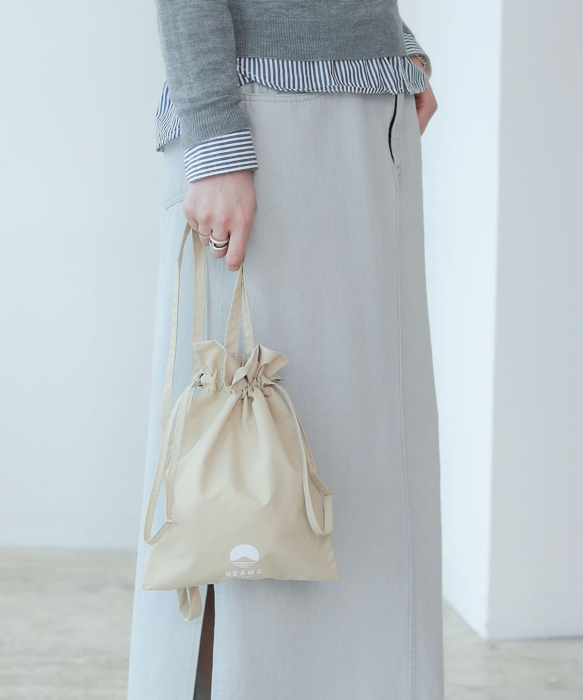 BEAMS JAPAN（ビームス ジャパン）ロゴ 巾着 ショルダー バッグ ②