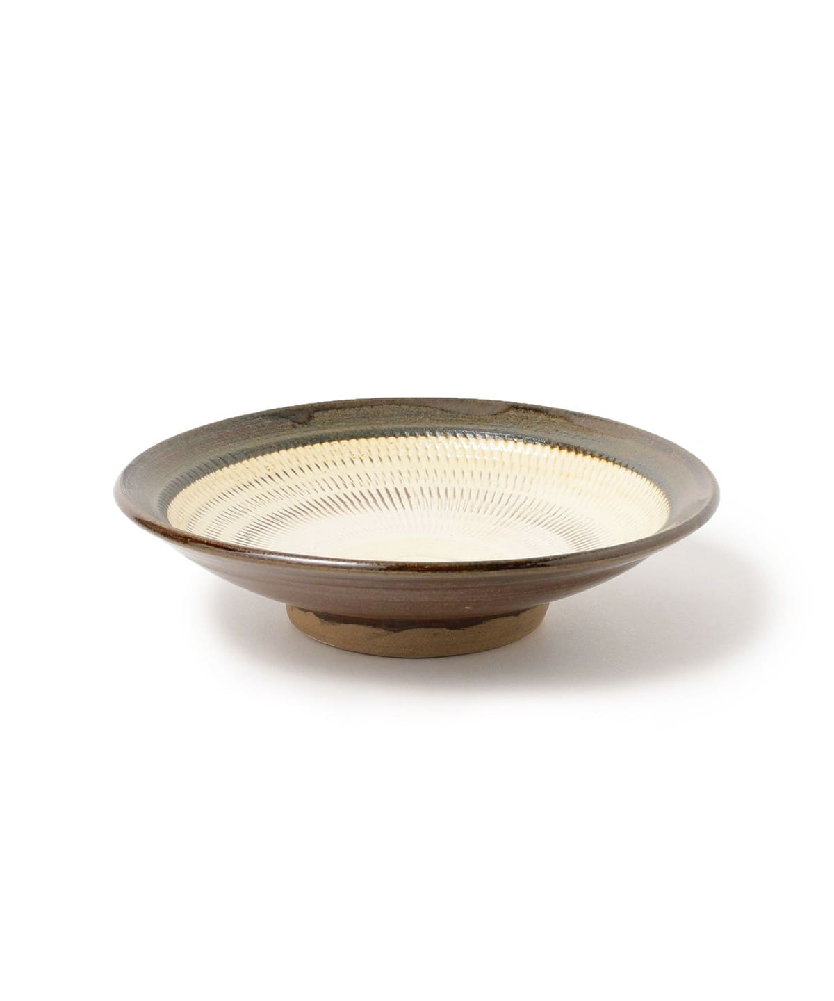 黒木釜小鹿田焼大皿唐臼飛び鉋刷毛目釉薬二色がけ美品窯元購入